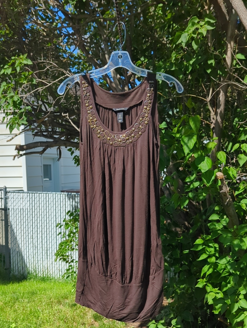 H&Mama Maternity Sleeveless Brown Embellished Scoop Neck Women's Top